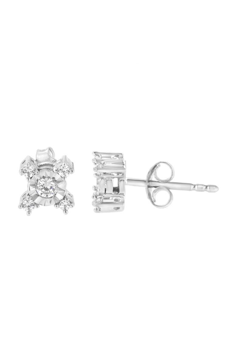 Haus of Brilliance Silver 1/4 Ct Miracle Plate Round and Princess "X" Shaped Stud Earrings, Main, color, White