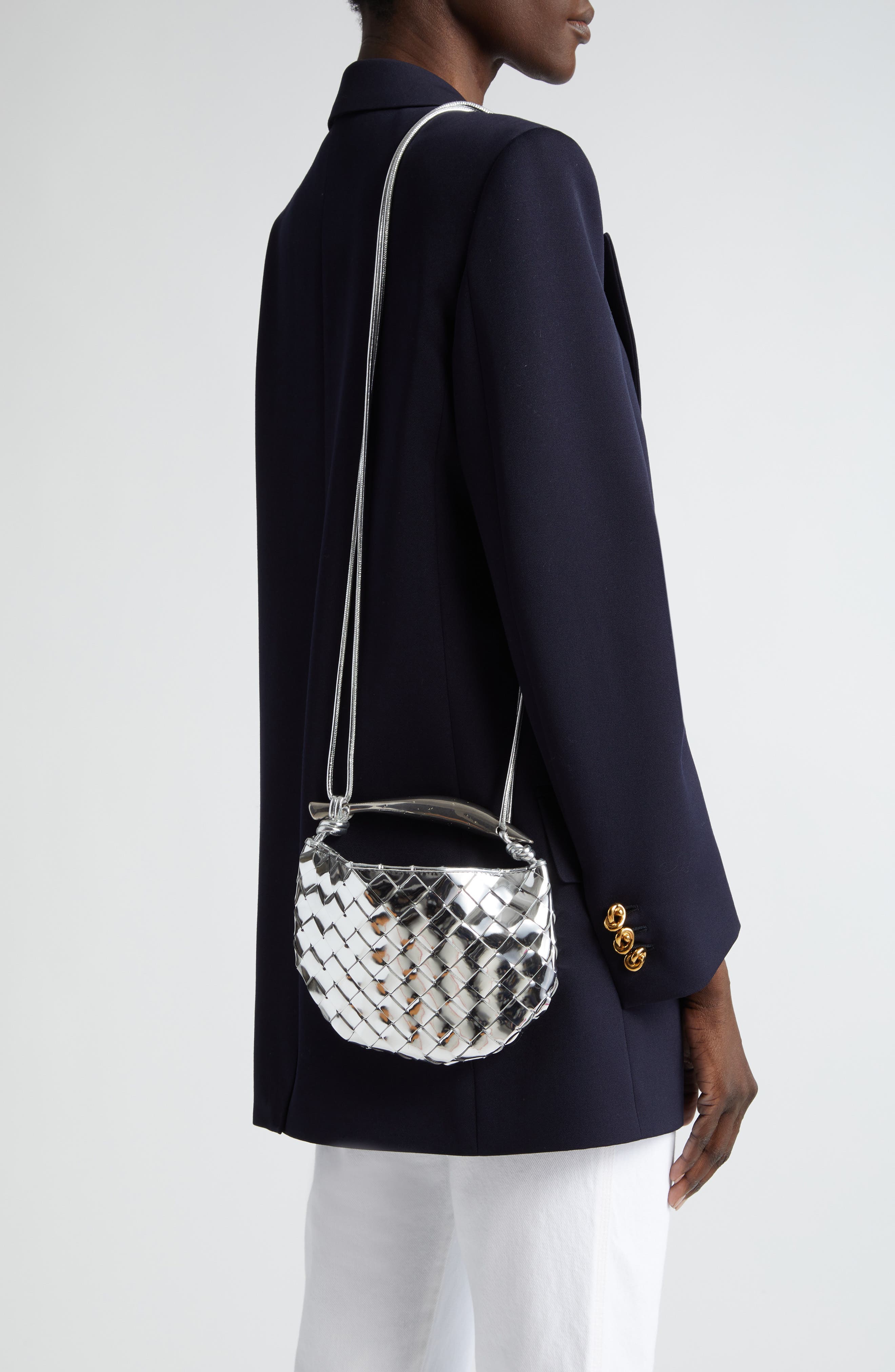 Bottega Veneta Mini Sardine Intrecciato Crossbody Bag, Alternate, color, Silver/ Vintage