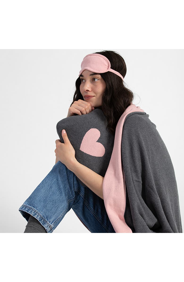 Pink Lemonade Hearts Reversible Organic Cotton Travel Blanket and Eye Mask Set, Alternate, color, Pink