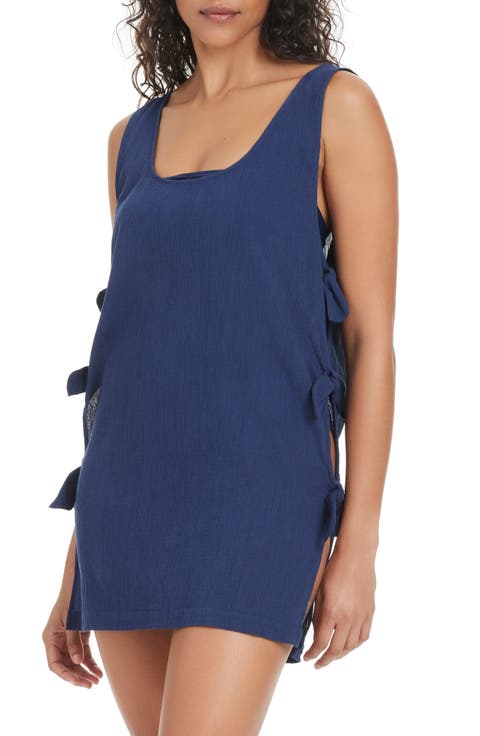 Side Tie Cotton Cover-Up Minidress