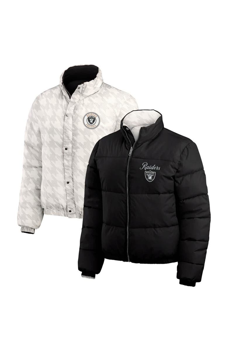 WEAR by Erin Andrews Women's WEAR by Erin Andrews  Black/White Las Vegas Raiders Reversible Cropped Full-Zip Puffer Jacket, Alternate, color, Black