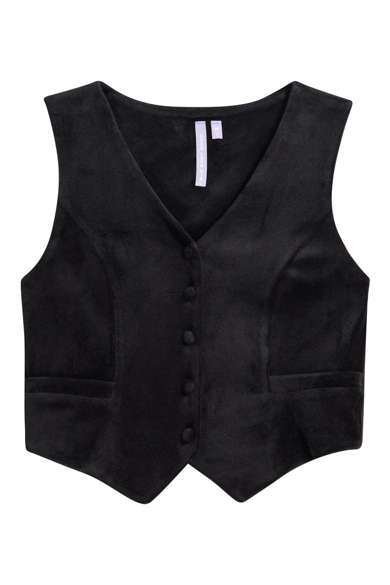 Kids' Stretch Velvet Button-Up Vest, Main, color, BLACK