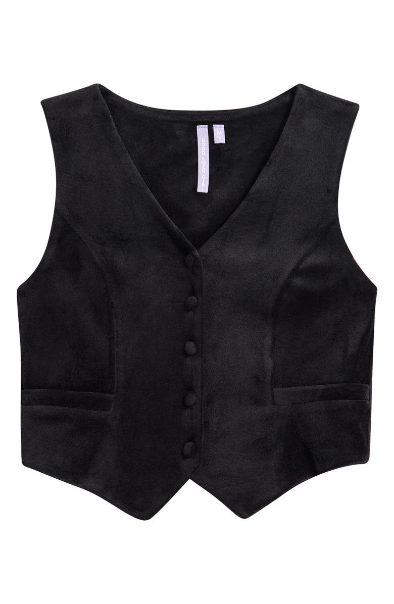 Good Luck Girl Kids
 Stretch Velvet Button-Up Vest, Main, color, Black