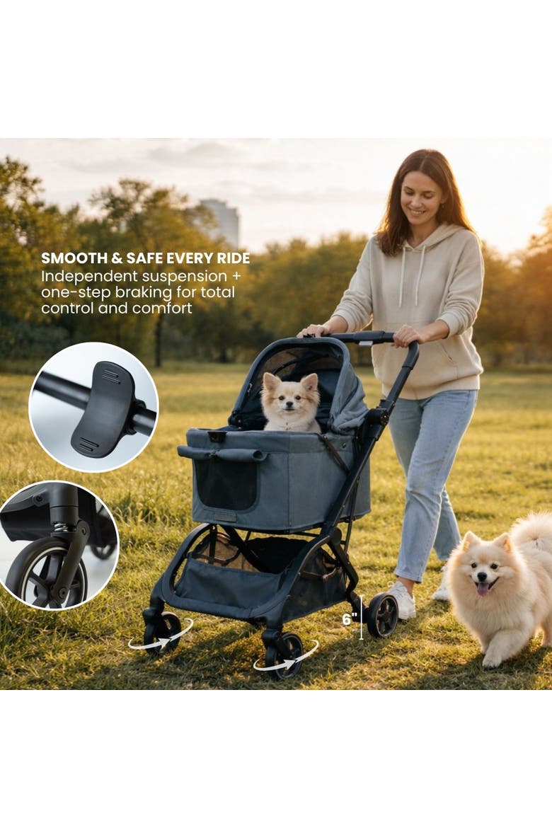 Lightweight & Compact Pet Stroller for Dogs & Cats - Charcoal, Alternate, color, Charcoal