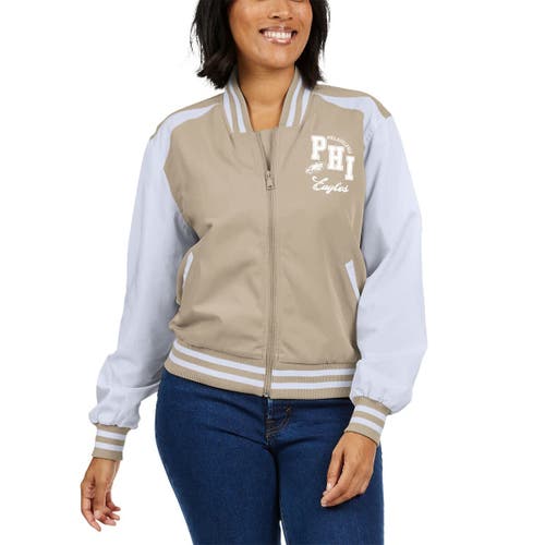 Wear By Erin Andrews Tan Philadelphia Eagles Tonal Full-zip Bomber Jacket In Neutral