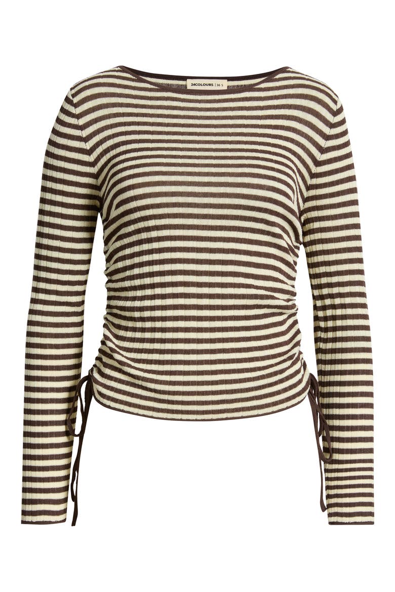 Stripe Drawstring Ruched Rib Top, Alternate, color, BROWN