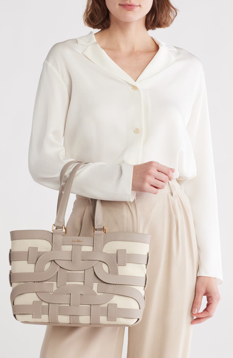 Sam Edelman Small Bay Leather Tote, Alternate, color, Light Taupe