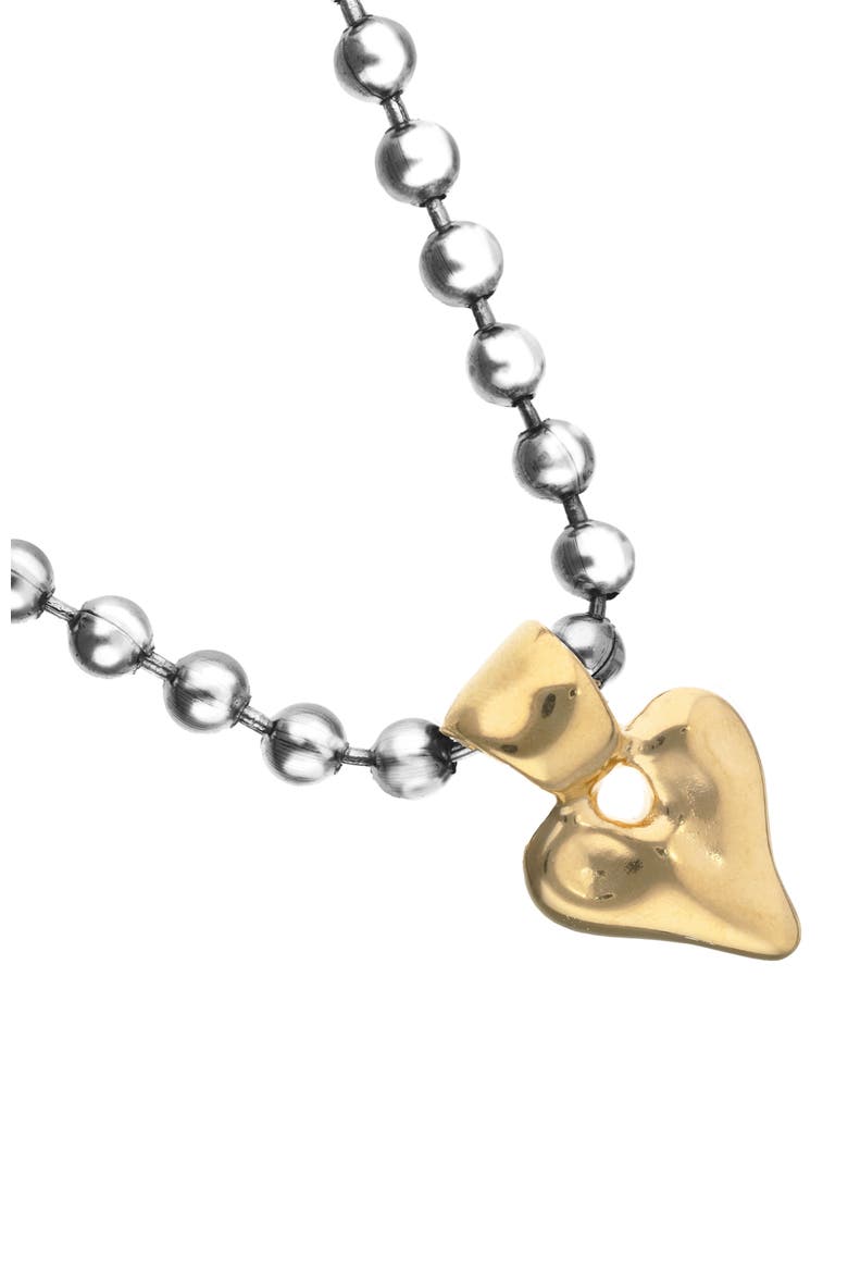 Sterling Silver Plated Ball Necklace With Heart Detail In 18K Gold, Alternate, color, Silver and Gold