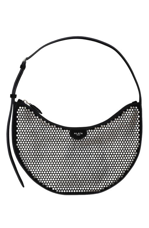 Demi Lune Studded Suede Shoulder Bag
