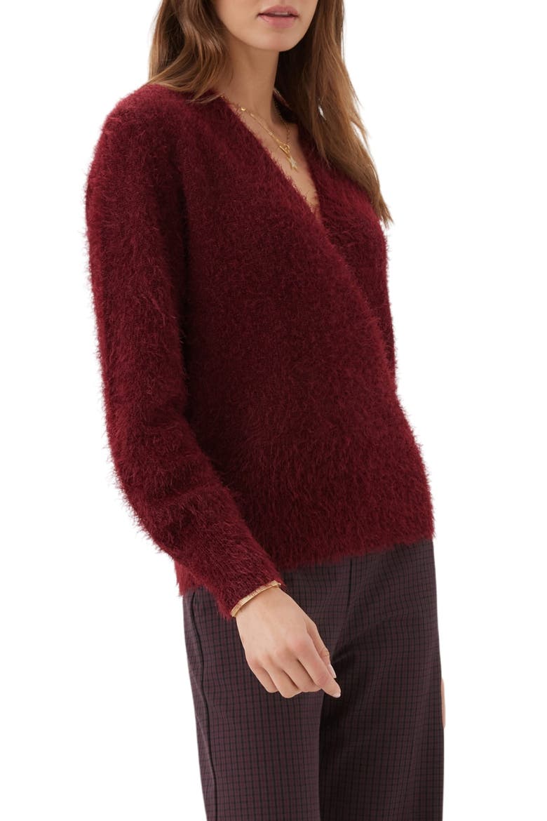 Eyelash Wrap Sweater, Alternate, color, WINE