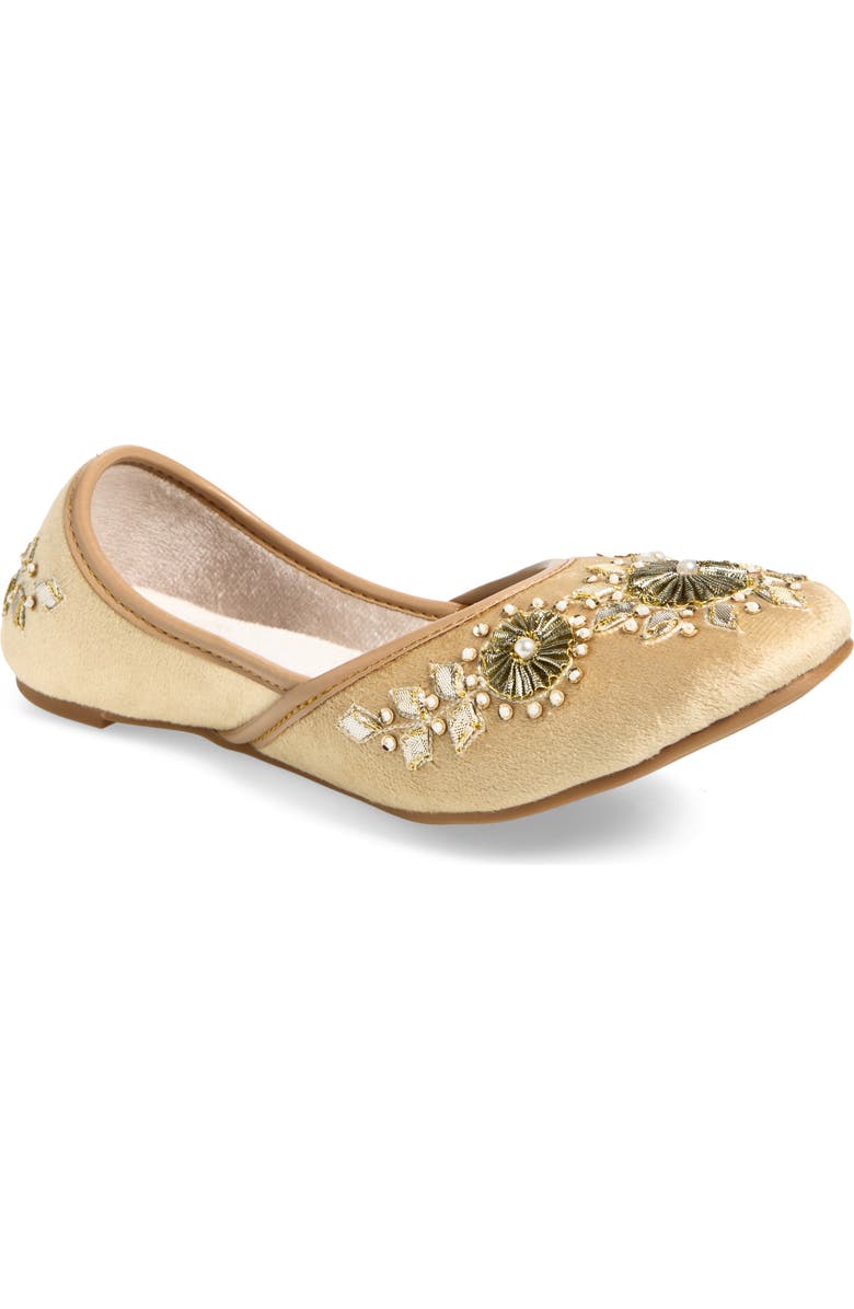 FUCHSIA Whistledown Embroidered Jutti Flat, Main, color, Gold
