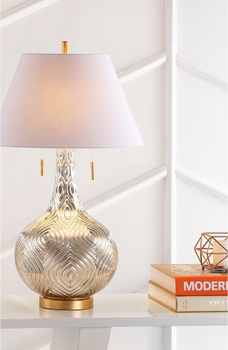 JONATHAN Y Highland 30.75" Gourd Glass LED Table Lamp, Mercury Silver/Gold, Alternate, color, Mercury Silver/Gold