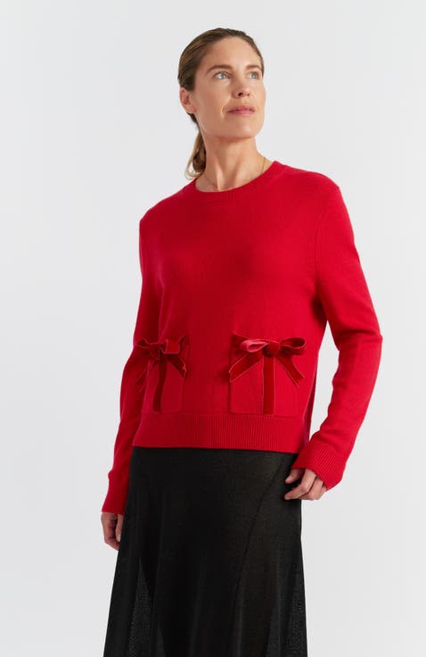 Wool-Cashmere Velvet Bow Sweater