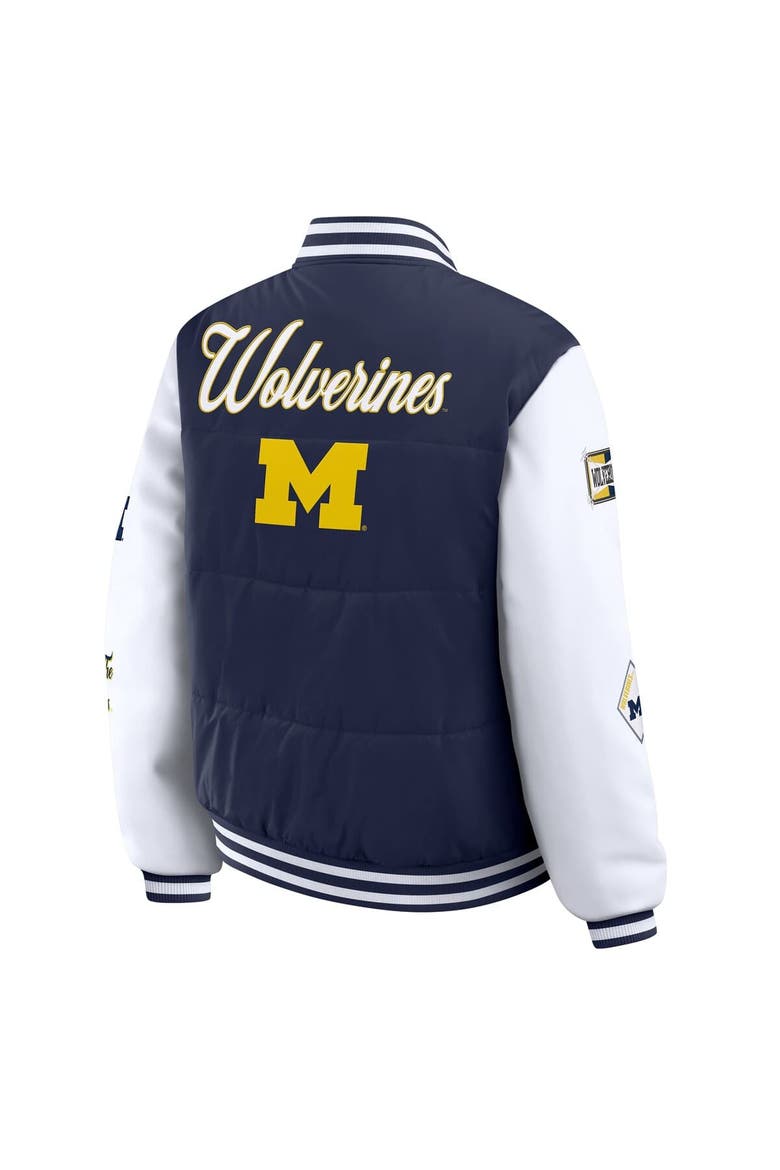 Women's WEAR by Erin Andrews  Navy Michigan Wolverines Varsity Full-Snap Puffer Jacket, Alternate, color, Navy