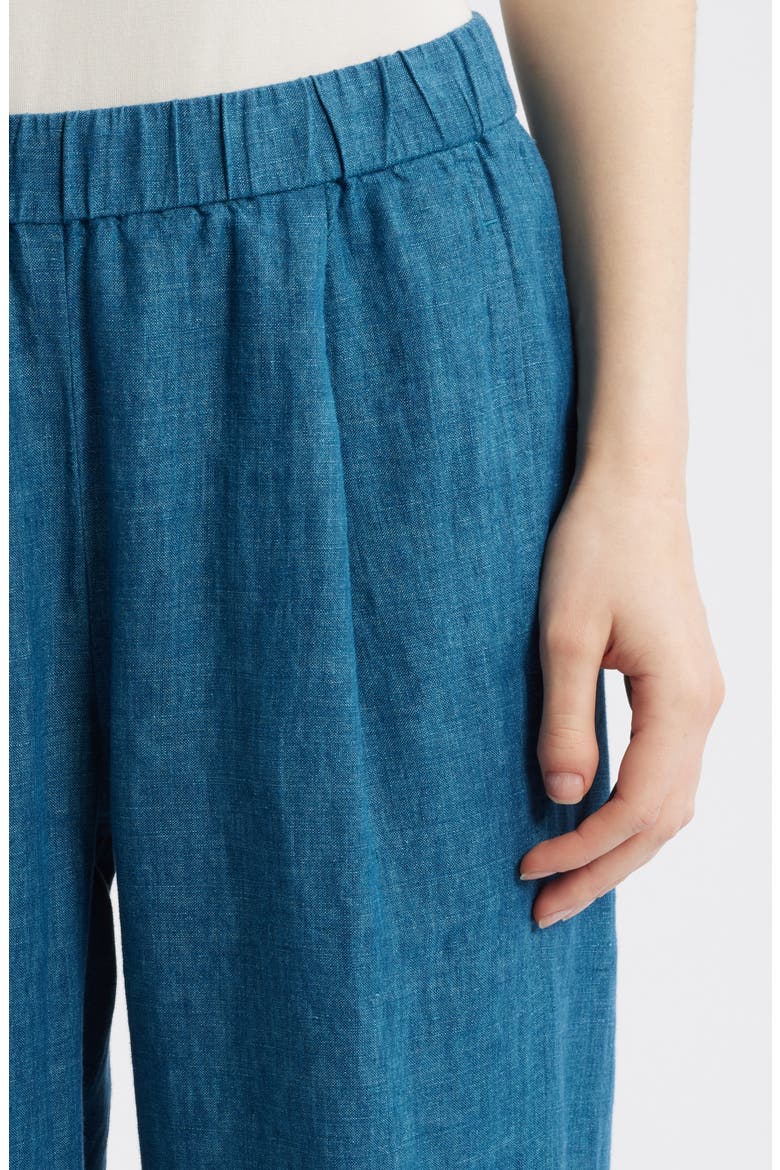 Pleated Organic Linen Lantern Ankle Pants, Alternate, color, RIVER