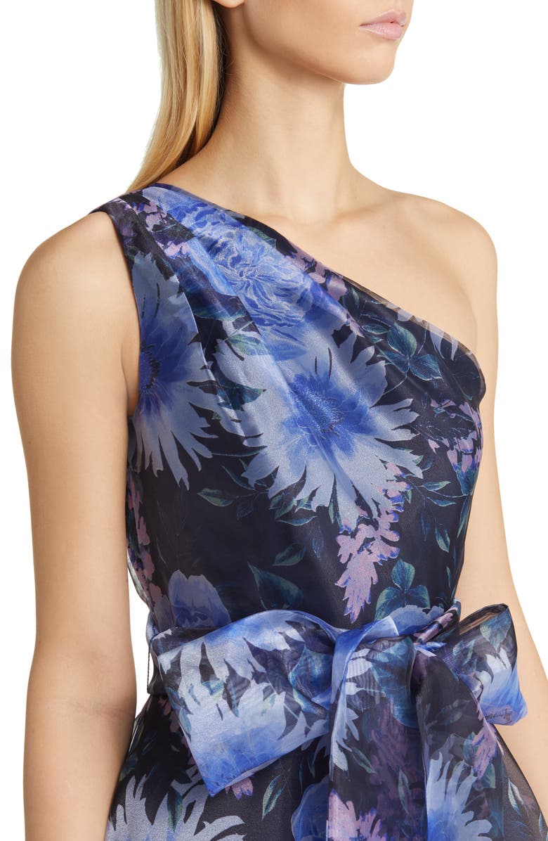 Eliza J One-Shoulder Floral Print Ballgown, Alternate, color, 