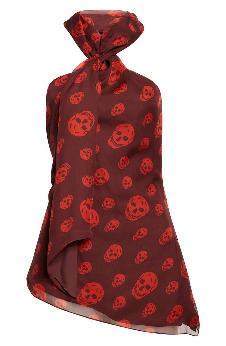 McQueen Skull Print Silk Chiffon Scarf Top, Main, color, Dark Purple