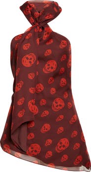 McQueen Skull Print Silk Chiffon Scarf Top