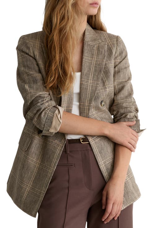 Sybil Check Double Breasted Linen Blazer