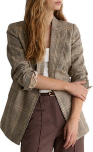 Reiss Sybil Check Double Breasted Linen Blazer