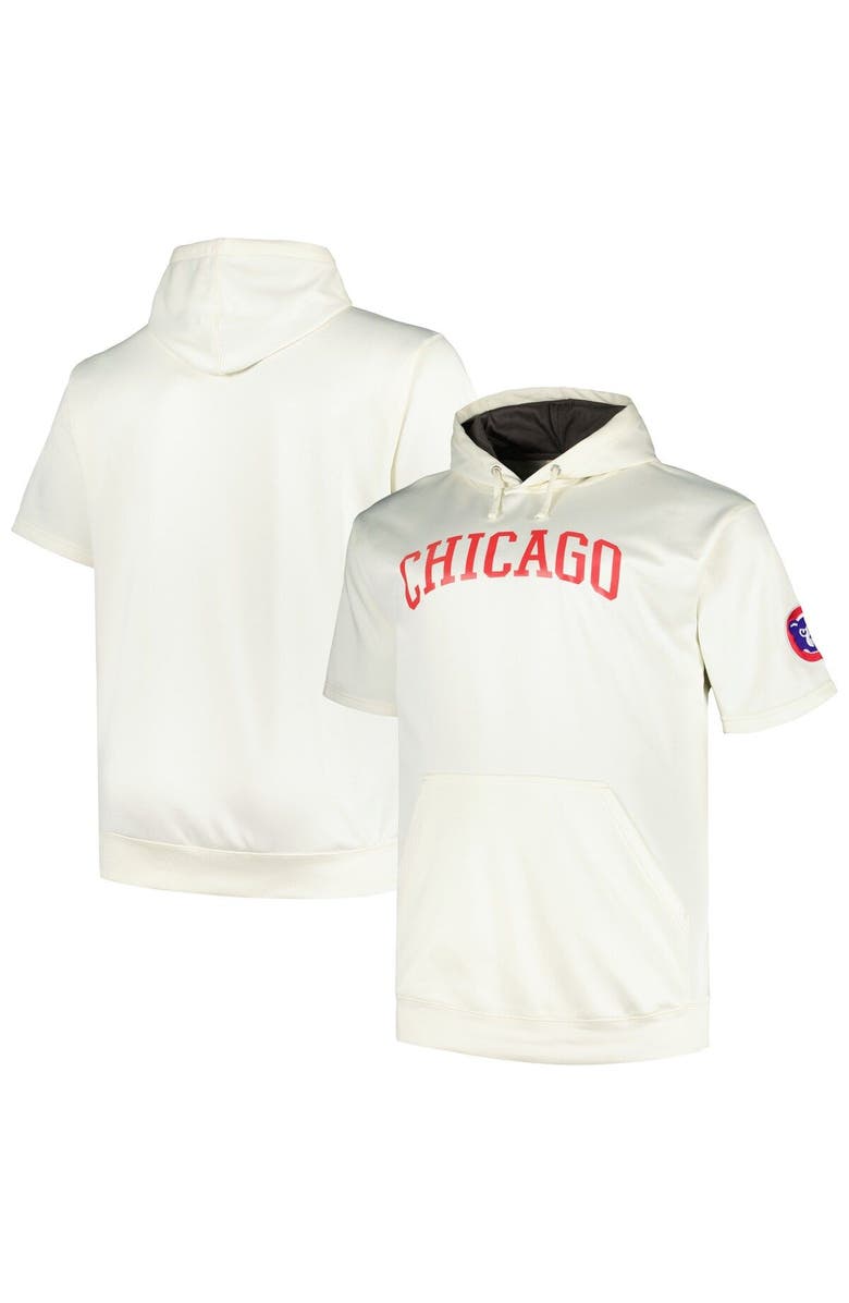 PROFILE Men's Profile Oatmeal Chicago Cubs Big & Tall Contrast Short Sleeve Pullover Hoodie, Main, color, Oatmeal