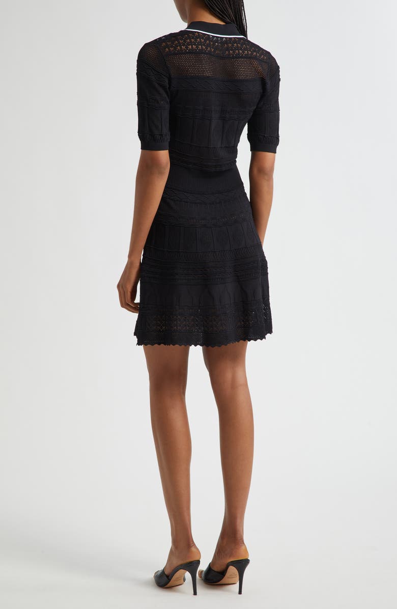 L'AGENCE Dakoa Mixed Stitch Fit & Flare Knit Dress, Alternate, color, Black/ White