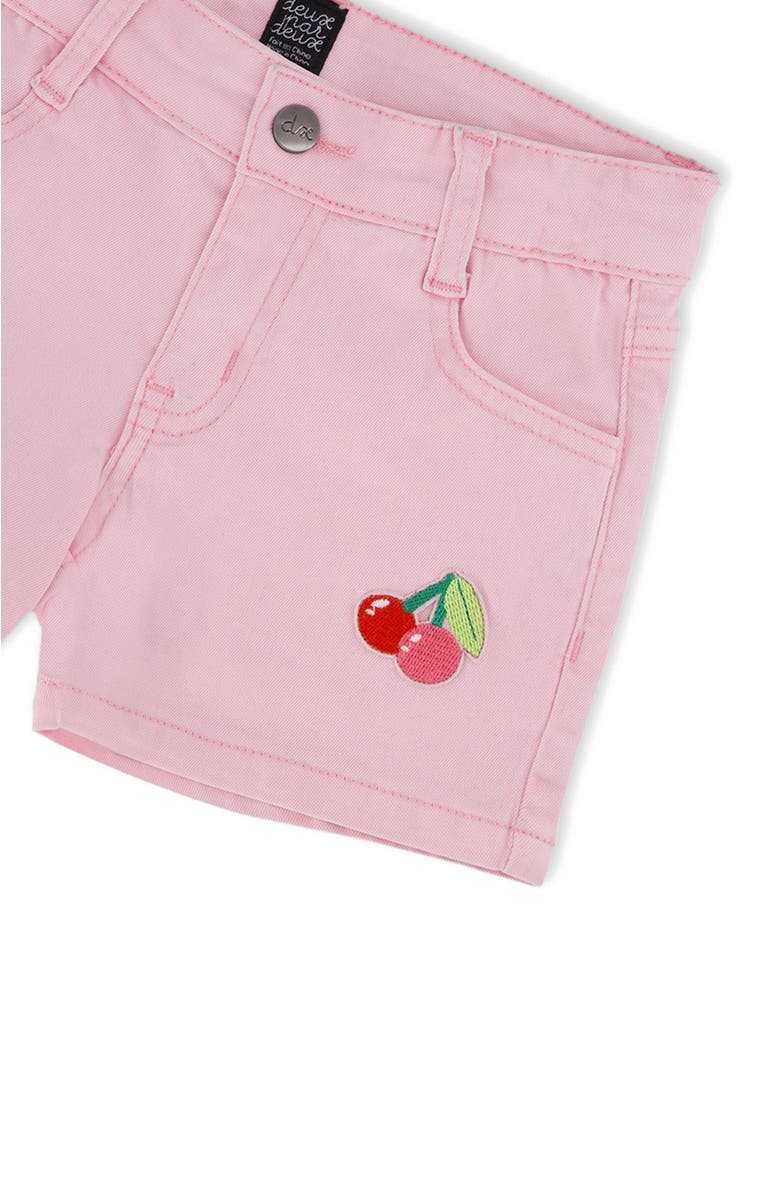 Deux par Deux Cherry Embroidery Denim Shorts, Alternate, color, Pink