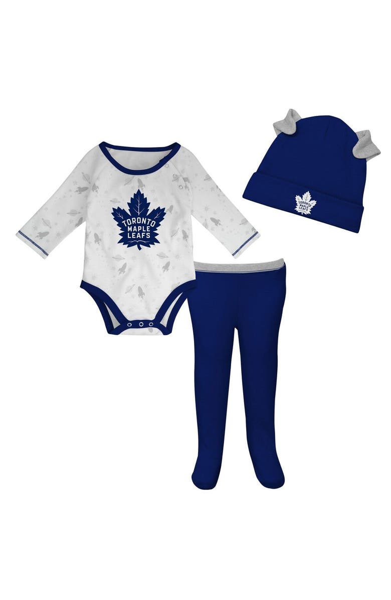 Outerstuff Newborn & Infant White/Blue Toronto Maple Leafs Dream Team Hat Pants & Bodysuit Set, Main, color,
