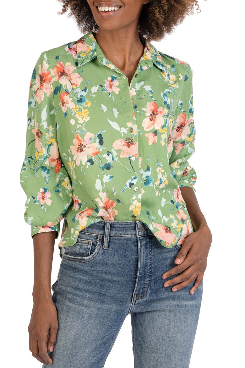 Alpha Floral Button-Up Shirt, Main, color, OLIVE/ CORAL