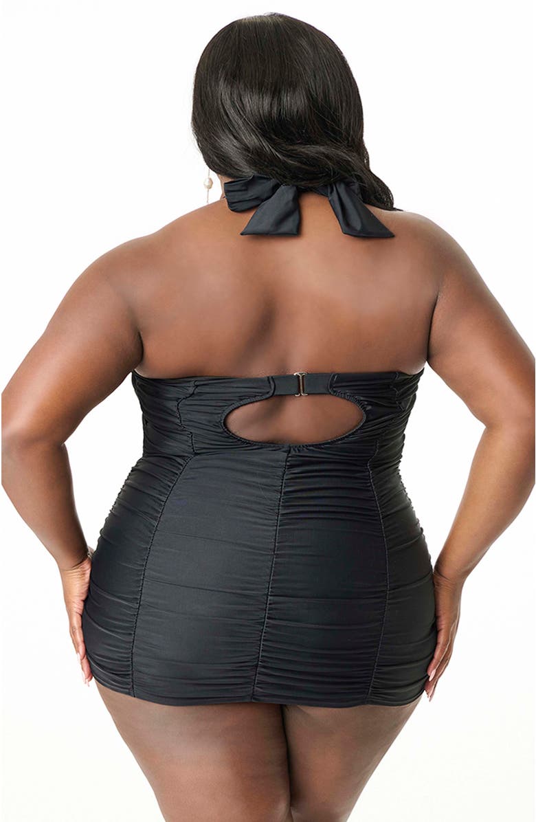 Unique Vintage Plus Size Mansfield Halter One Piece Swimsuit, Alternate, color, Black