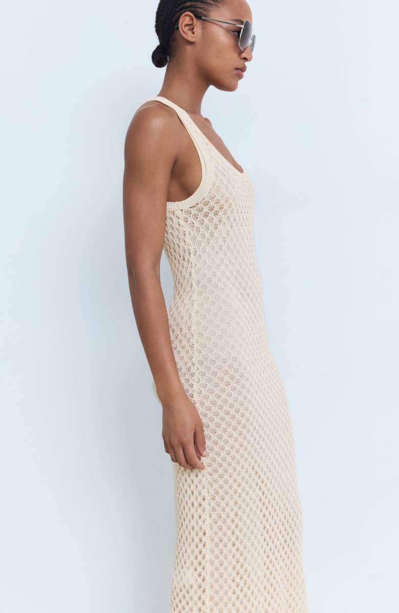 MANGO Sleeveless Crochet Midi Dress, Alternate, color, Ecru