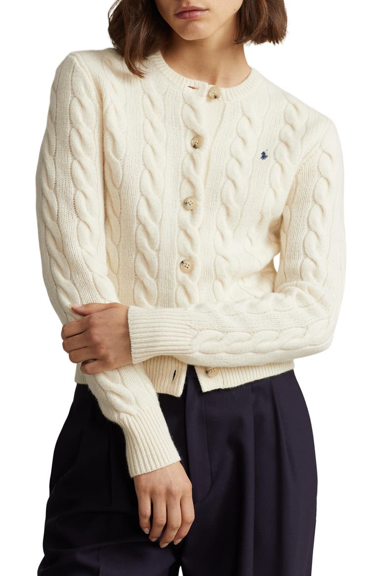 Cable Wool & Cashmere Cardigan, Main, color, AUTHENTIC CREAM