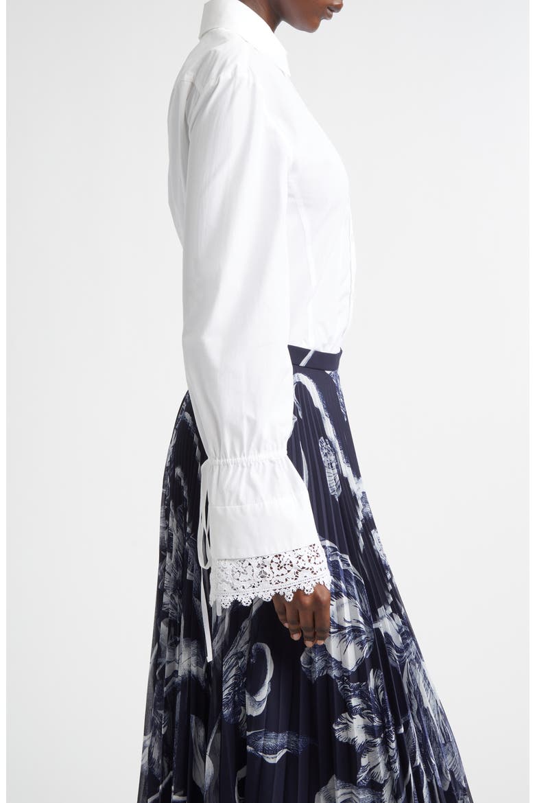 Tie Cuff Cotton Button-Up Shirt, Alternate, color, WHITE