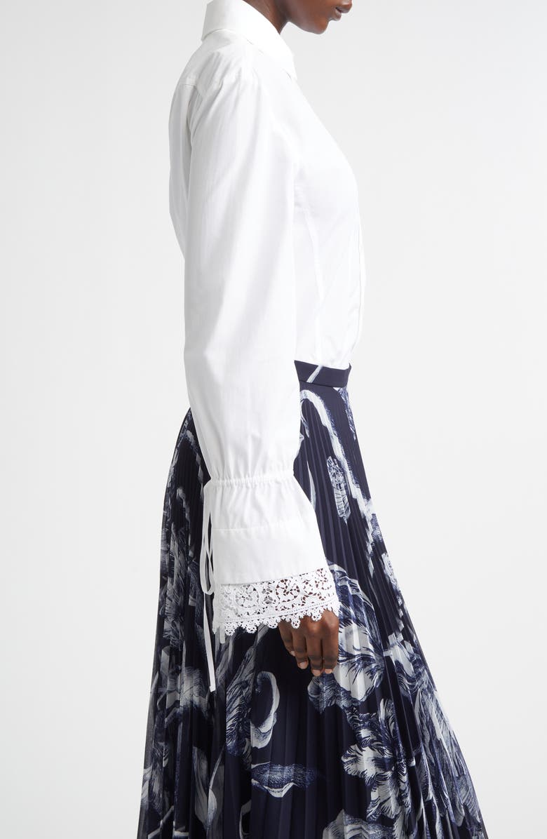 Erdem Tie Cuff Cotton Button-Up Shirt, Alternate, color, White