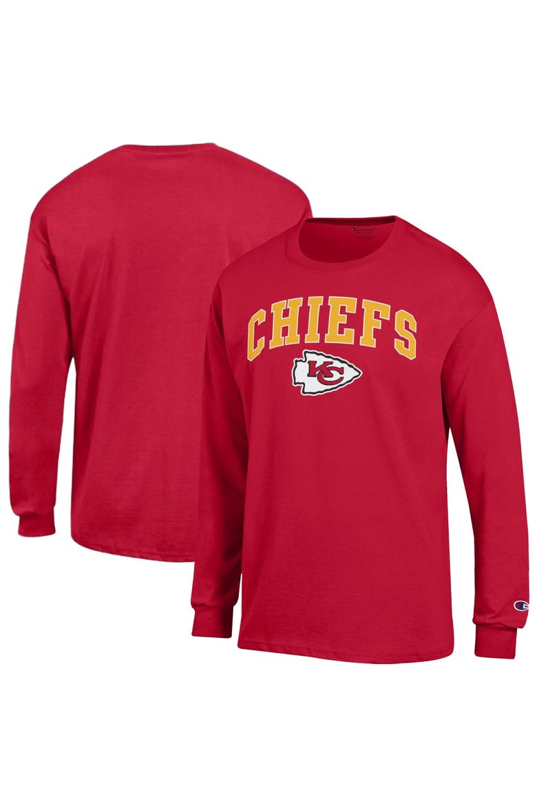Men's Champion Red Kansas City Chiefs Arch Over Logo Long Sleeve T-Shirt, Main, color, Red