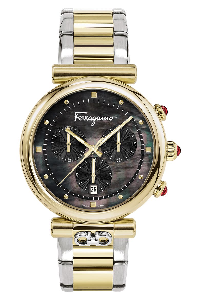 Salvatore Ferragamo Ora Chronograph Bracelet Watch, 40mm, Main, color, TWO TONE