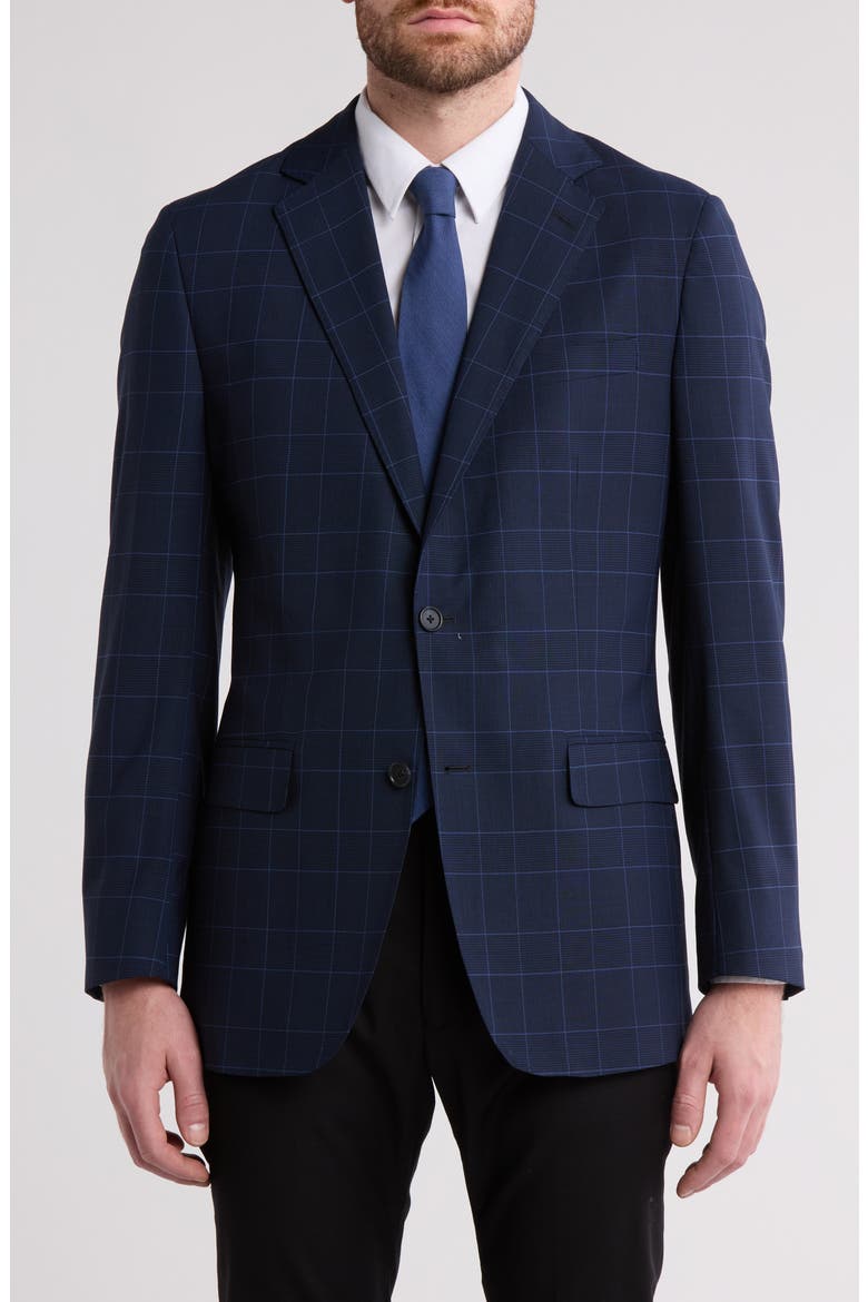 Explorer Collection Windowpane Check Water Repellent Wool Sport Coat, Main, color, NAVY CHECK