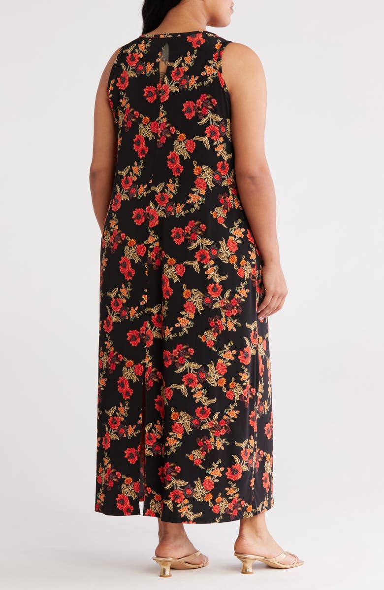 Vince Camuto Floral Sleeveless Jersey Maxi Dress, Alternate, color, Chili