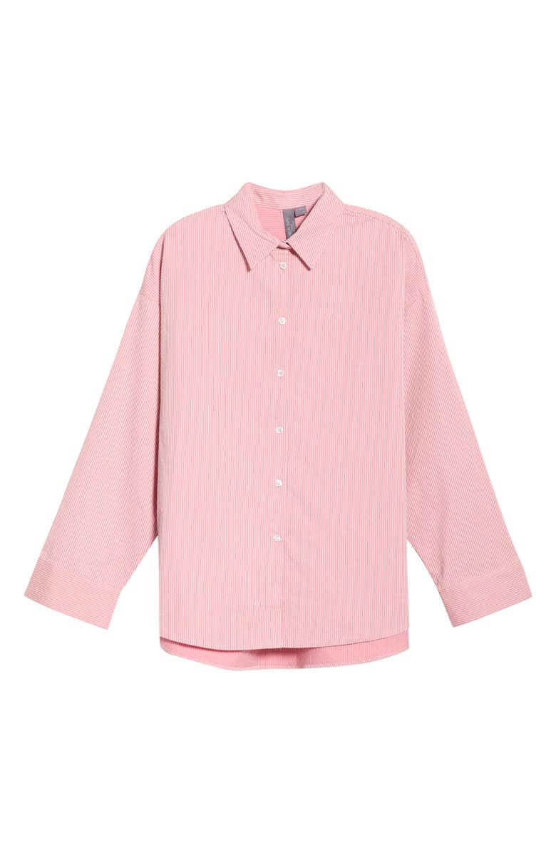 Sweaty Betty Summer Stripe Button-Up Shirt, Main, color, Melrose Pink White Stripe