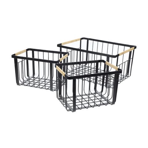 Henley Vintage Farmhouse Handmade Wire Metal Nesting Storage Baskets with Jute Wrapped Handles