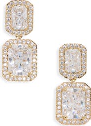 Nadri Emerald Cut Halo Drop Earrings