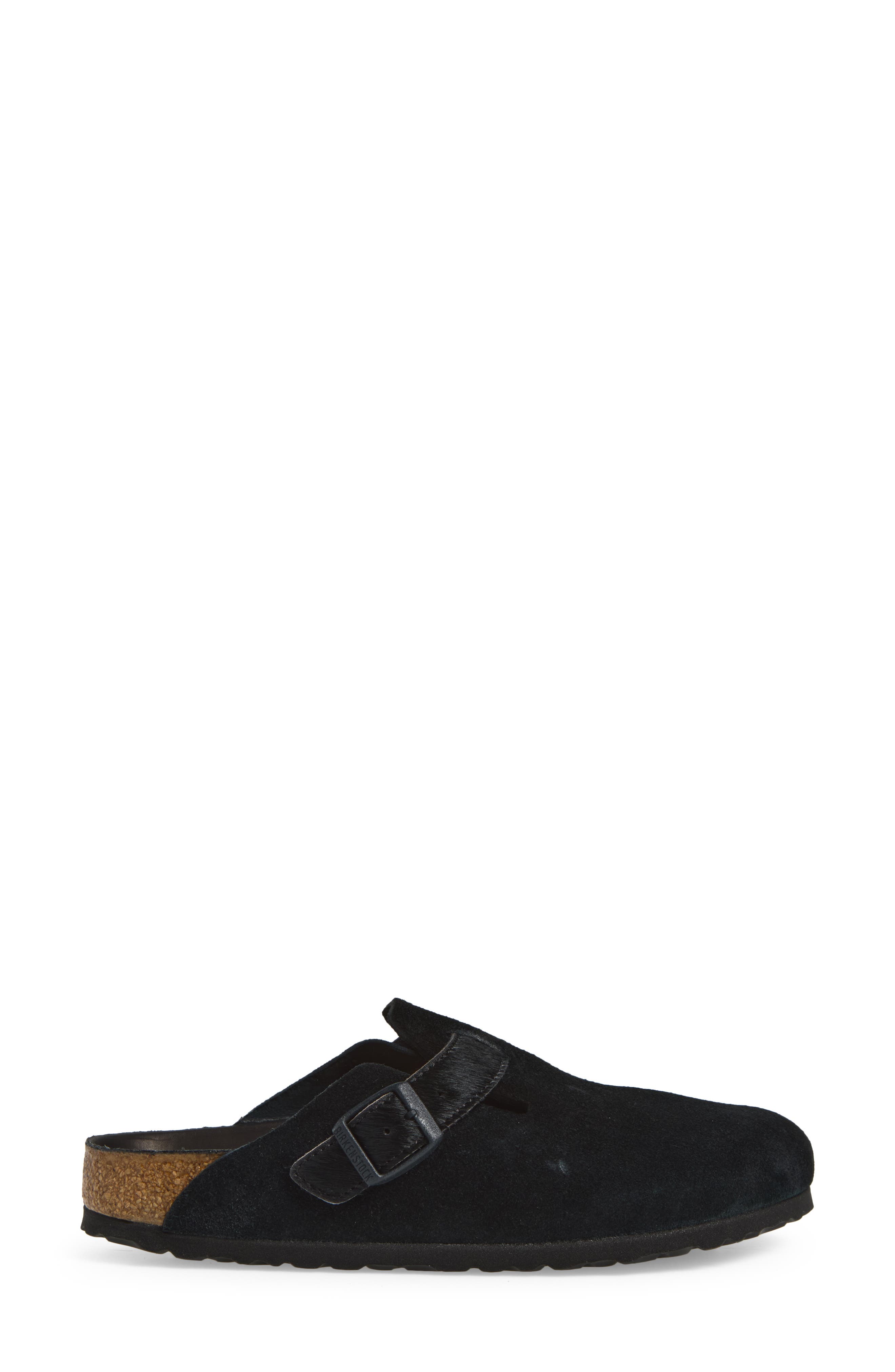 Boston Genuine Calf Hair Trim Clog, Alternate, color, BLACK