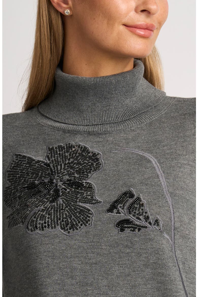 Julia Sequin Floral Mock Neck Sweater, Alternate, color, GRAVEL GREY