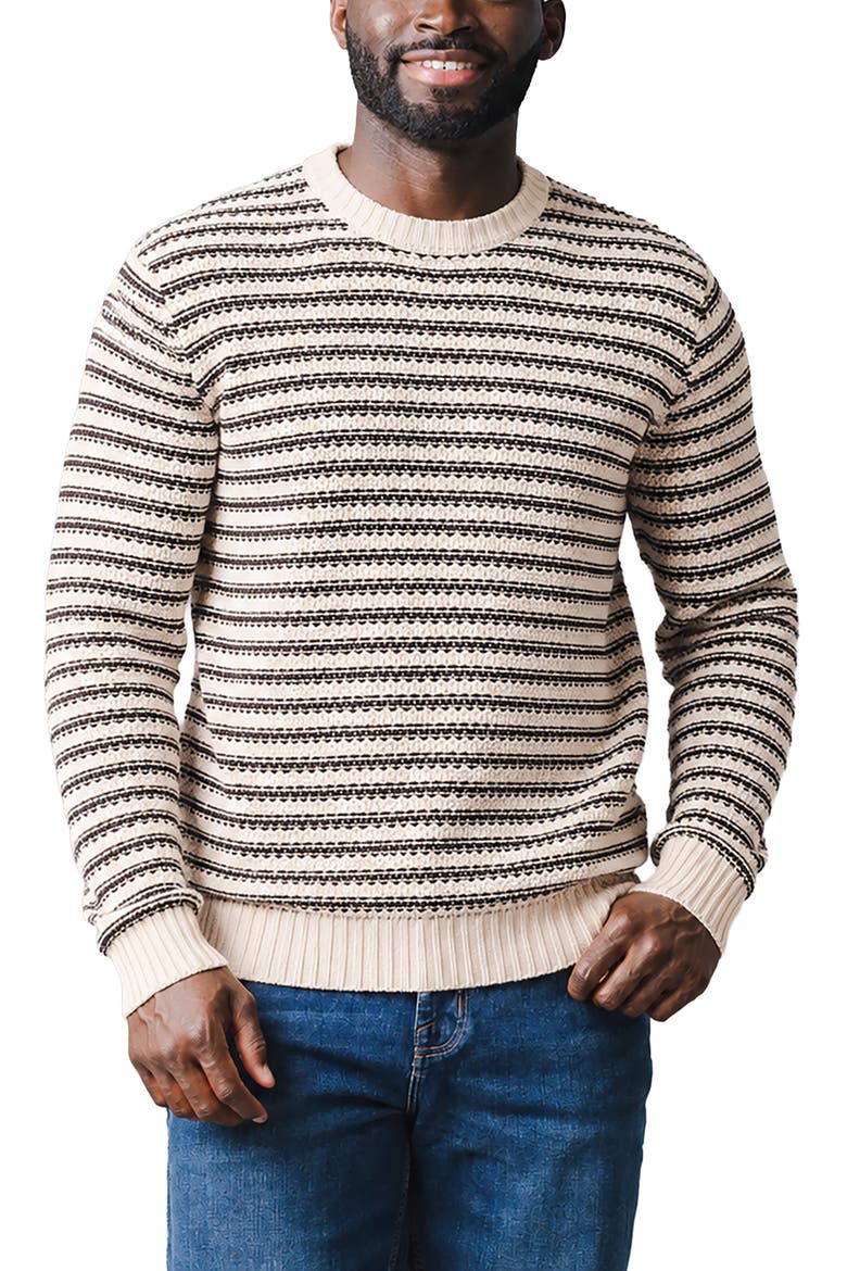 Organic Crew Neck Stripe Sweater, Main, color, Chocolate and Tan Stripe