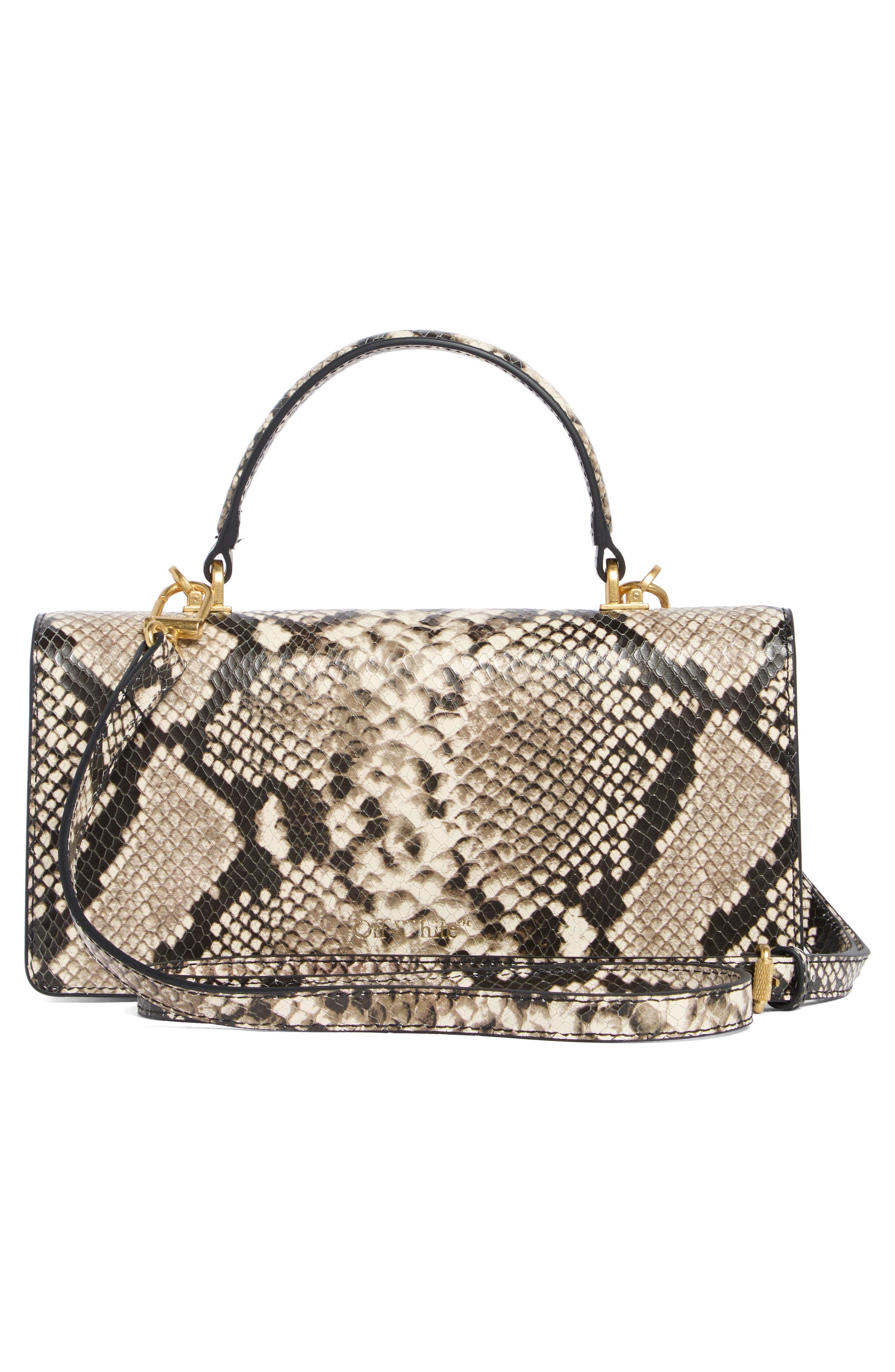 Off-White Jitney Snake Embossed Leather East/West Top Handle Bag, Alternate, color, Snake