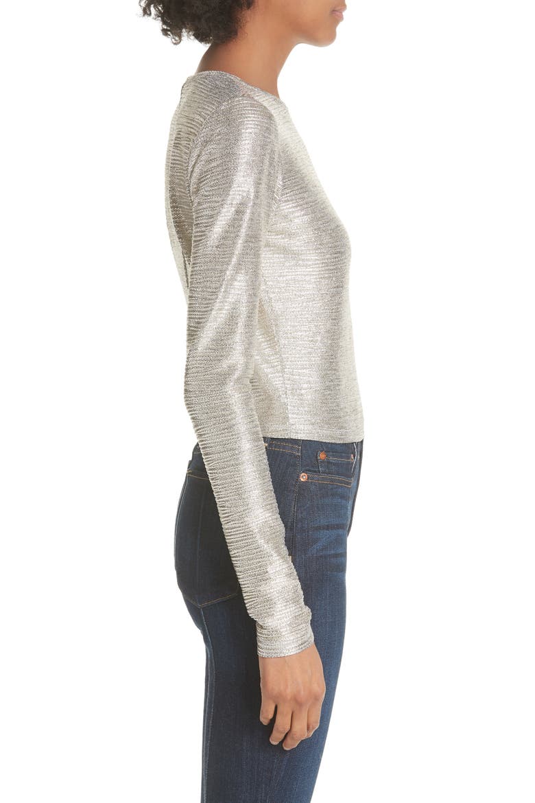 Delaina Silver Long Sleeve Crop Top, Alternate, color, SILVER FOIL