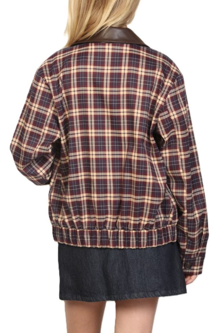 Plaid Faux Leather Collar Jacket, Alternate, color, BURGUNDY PLAID
