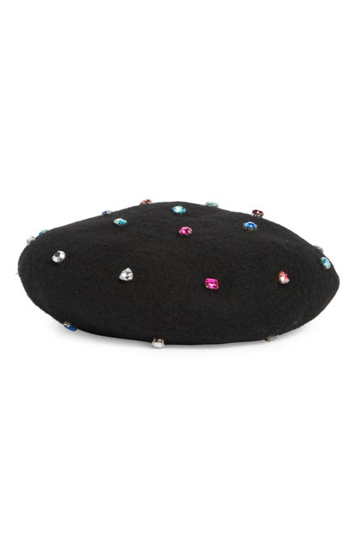 Kate Spade New York Embellished Wool Blend Beret In Black