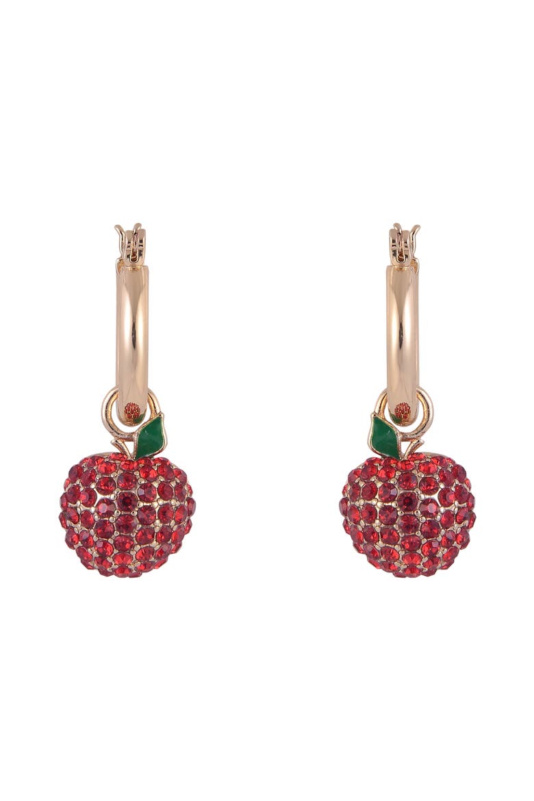 Huggie Hoop Earrings with Pave Stone Apple Drop, Alternate, color, Red