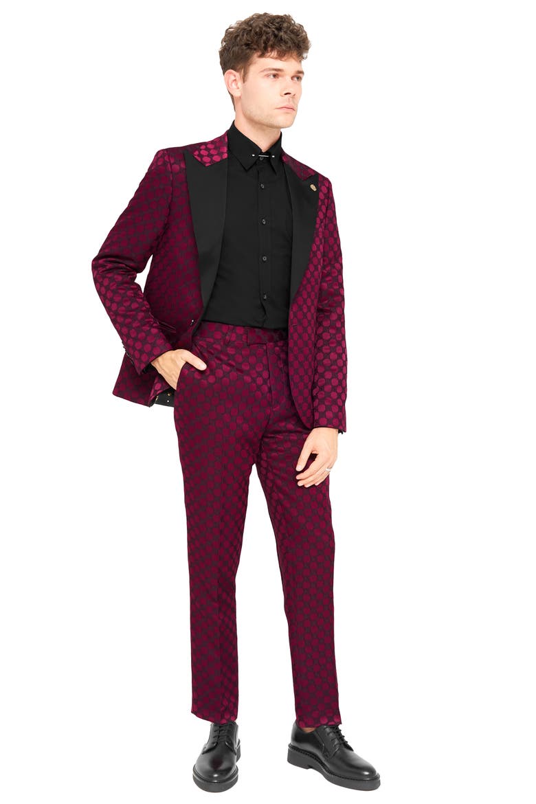 Papatya Slim Fit Burgundy Jacquard Suit Jacket, Alternate, color, BURGUNDY